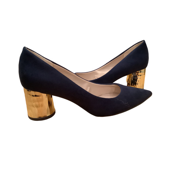 ZARA BASIC COLLECTION  PUMP WITH GOLD HAMMERED HEEL US 7 EU 38 - Picture 1 of 8